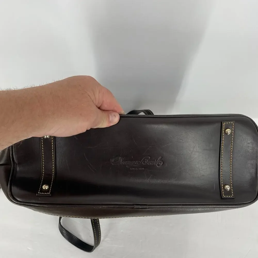 Dooney & Bourke Croco Embossed Leather Tassel Shoulder Tote Bag Brown